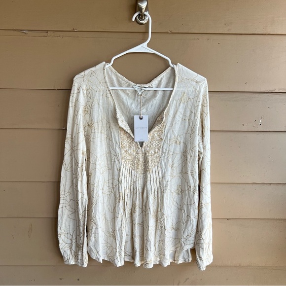 Lucky Brand Boho Long Sleeve Top - Size L Hippie Peasant Casual Modest NWT - Picture 1 of 7